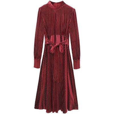 名媛气质新款法式连衣裙女神范高端过膝长裙女春秋金丝绒礼服裙子