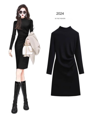 高级感气质包臀毛衣黑色针织连衣裙秋冬女打底配大衣小黑裙小个子