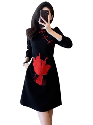 新中式国风女装高端旗袍连衣裙女秋冬高级感年会小礼服裙气质轻奢