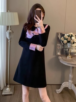 新中式国风改良显瘦高级感盘扣旗袍女气质加绒黑色连衣裙秋冬新款