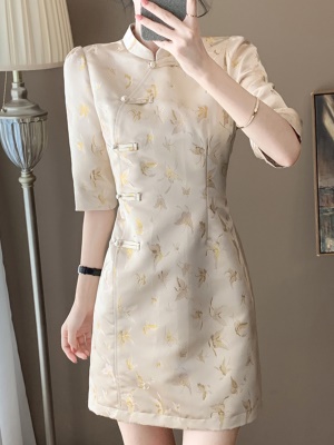 新中式国风高级感连衣裙女装2025新款春季优雅气质礼服收腰旗袍裙