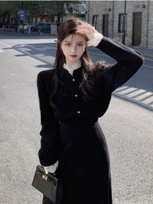 秋冬装搭配一整套女气质名媛小香风针织毛衣韩式富家千金两件套裙