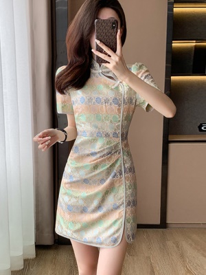 国潮风旗袍改良连衣裙女夏季小个子年轻款少女新中式国风女装短裙