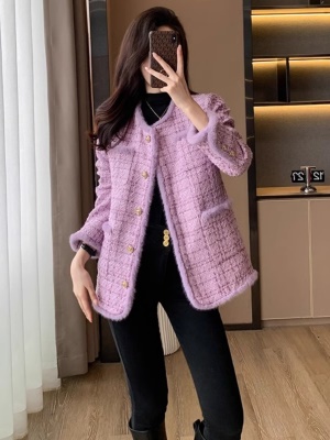 小香风毛呢外套女秋冬季小个子洋气高级感气质呢子加厚羽绒服上衣