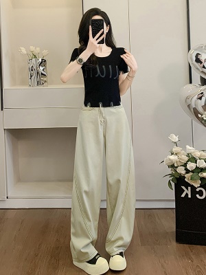 夏季穿搭一整套时尚气质t恤上衣两件套高级感气质阔腿牛仔裤套装