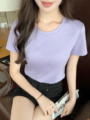 丝光棉白色短袖t恤女夏2025新款圆领正肩内搭打底衫修身上衣外穿