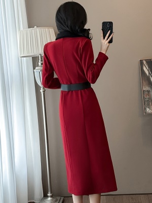 2025秋冬季新款小香风红色西装连衣裙女高级感气质修身宴会晚礼服