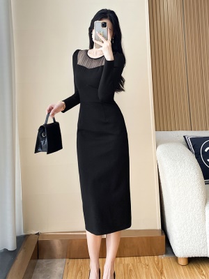 礼服裙女高级感法式高端宴会气质修身显瘦黑色包臀连衣裙秋冬长裙