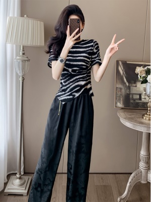 高级感休闲套装时髦洋气显瘦上衣两件套奢华国风阔腿裤中式女裤夏