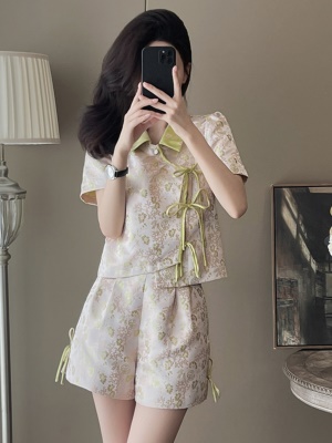 2025新款夏季气质显瘦时尚中国风短袖两件套洋气旗袍上衣短裤套装