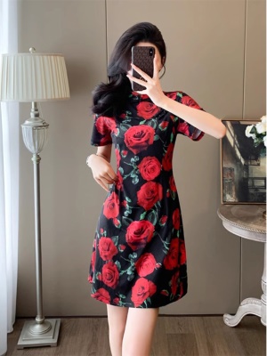 红色新中式国风旗袍连衣裙子女夏季收腰显瘦气质减龄高级感晚礼服