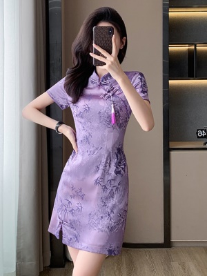 夏季高级感国风新中式连衣裙女小个子气质收腰显身材改良送考旗袍