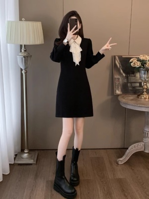 小香风黑色连衣裙女小个子高级感秋春季2025年会晚礼服气质小黑裙