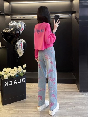 休闲时尚穿搭套装女早秋季洋气减龄长袖短款卫衣直筒牛仔裤两件套