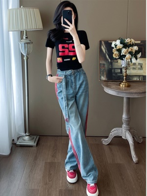 夏季新款时尚套装女短袖t恤阔腿牛仔裤两件套今年流行穿搭一整套