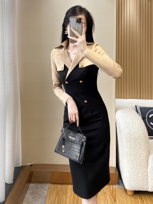 高级感通勤ol职业连衣裙女秋冬季奢华女神范气质西装领修身包臀裙