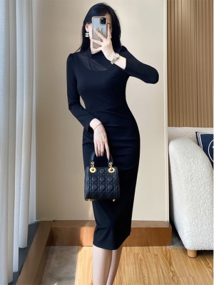 黑色旗袍领连衣裙女秋季2025新款名媛气质高端礼服法式修身包臀裙