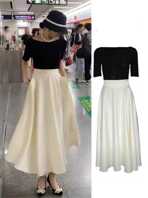赫本风套装女法式连上衣裙子两件套夏季轻奢气质醋酸半身裙高级感