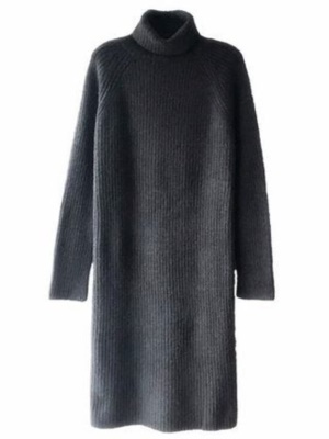 高领毛衣裙女加厚冬季宽松打底针织连衣裙法式配大衣的内搭中长款