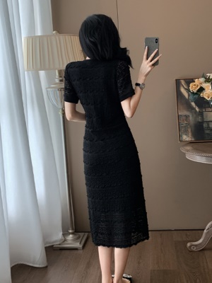高级感蕾丝黑色连衣裙女夏2025新款显瘦高端气质修身显瘦小黑裙子