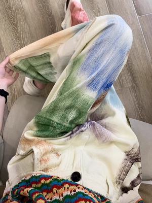 多巴胺休闲时尚套装女夏季穿搭洋气减龄彩虹短袖牛仔阔腿裤两件套