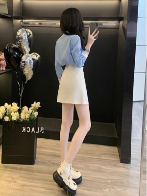 一整套早秋穿搭时尚减龄洋气小个子显高网红职业衬衫短裙两件套女
