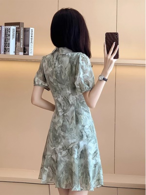 新中式国风收腰显瘦改良旗袍裙2025夏季新款短袖雪纺连衣裙小个子