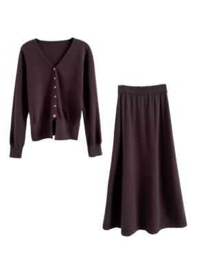 秋冬搭配礼服小香风套装裙新年红色毛衣针织针织开衫半身裙两件套