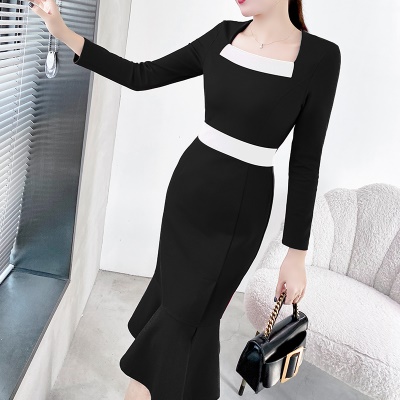 秋冬高级感红色连衣裙修身显瘦鱼尾裙气质名媛宴会晚礼服平时可穿