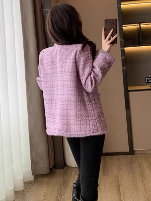 小香风毛呢外套女秋冬季小个子洋气高级感气质呢子加厚羽绒服上衣