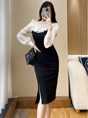 宴会小礼服赫本连衣裙女高级感气质名媛修身包臀开叉长裙子秋装