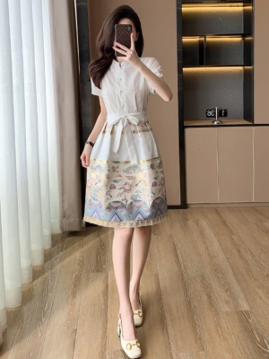 新中式国风白色衬衫连衣裙夏季新款女装高级感气质汉服旗袍马面裙