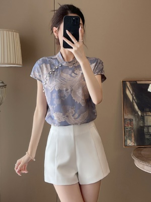 提花新中式女装轻国风短袖薄上衣套装女2025夏季新款短裤两件套潮