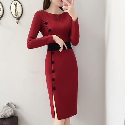 高级感高端衣服女气质职场打底裙2025秋季新款小个子红色OL连衣裙