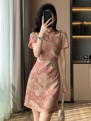 新中式国风改良旗袍裙女春夏季新款洋气褶皱显瘦送考连衣裙小个子