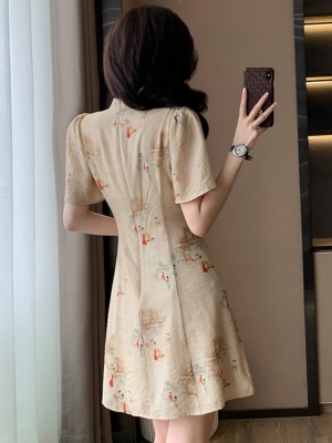 新中式国风棉麻连衣裙女夏季新款小个子气质显瘦年轻款改良旗袍裙