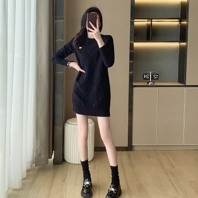 红色毛衣裙女本命年秋冬季小个子宽松针织打底连衣裙女新年圣诞款