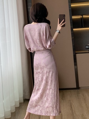 富贵改良禅意旗袍套装紫色新中式国风半身裙包臀盘扣开衩裙子女夏