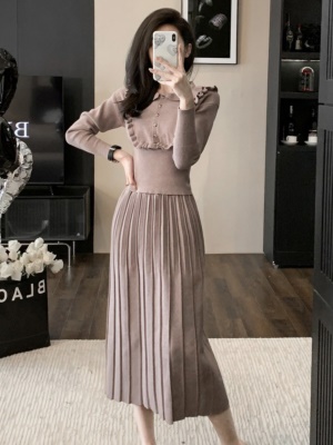 轻奢小香风针织毛衣套装裙冬季新款百褶半身裙两件套高级感连衣裙