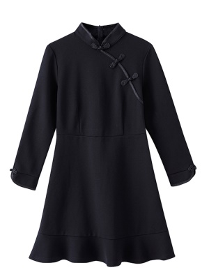 旗袍改良版秋装新款连衣裙法式高级感名媛气质轻奢鱼尾小黑裙秋季