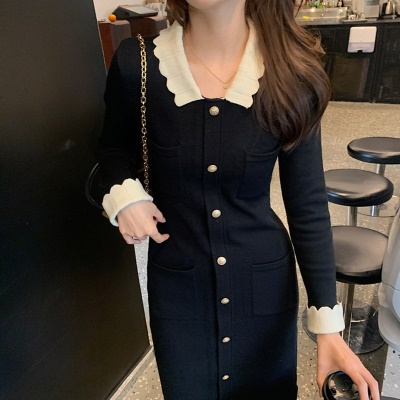 圣诞红色气质修身内搭打底毛衣针织连衣裙秋冬新款新年配大衣长裙