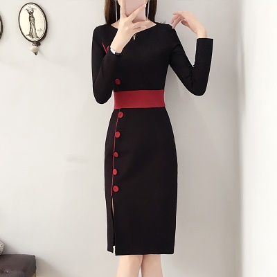 高级感高端衣服女气质职场打底裙2025秋季新款小个子红色OL连衣裙