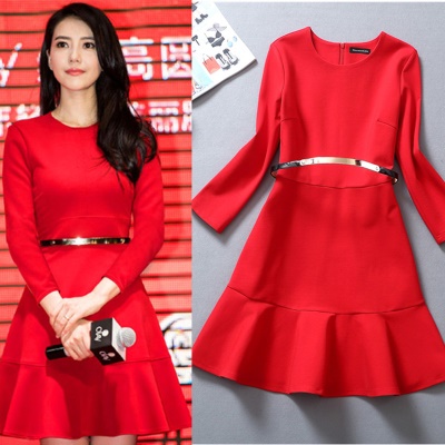 早春大红色裙子女2025新款订婚小礼服气质名媛结婚宴会收腰连衣裙
