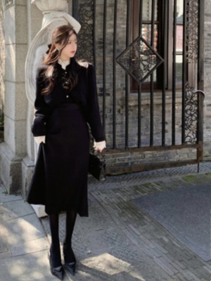 秋冬装搭配一整套女气质名媛小香风针织毛衣韩式富家千金两件套裙