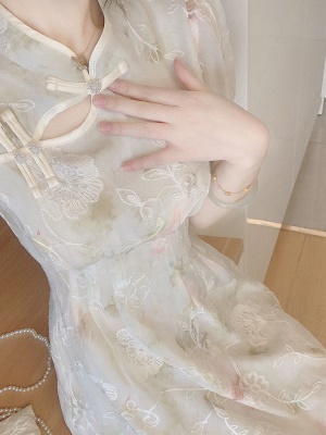 2025新款中式国风改良旗袍裙法式收腰气质高级感长裙连衣裙子夏季