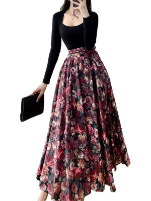 法式早秋新款修身显瘦碎花连衣裙名媛气质时尚半身裙套装两件套裙