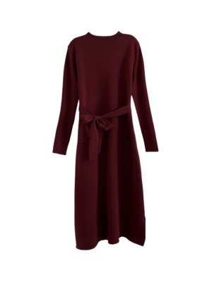 法式复古秋冬新款高级感酒红色针织连衣裙百搭打底配大衣毛衣裙子