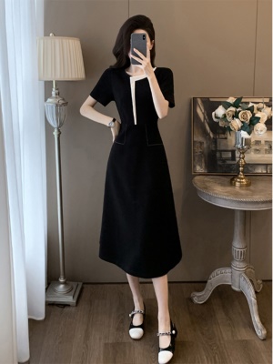 黑色气质连衣裙女夏季2025新款遮肉显瘦洋气法式高级感赫本小黑裙