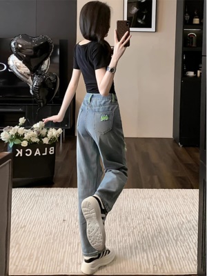 潮牌炸街休闲套装女夏新款夏季修身短袖t恤时髦破洞牛仔裤两件套