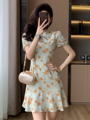 夏天改良旗袍连衣裙小个子2025新款新中式国风高级感显瘦鱼尾裙子